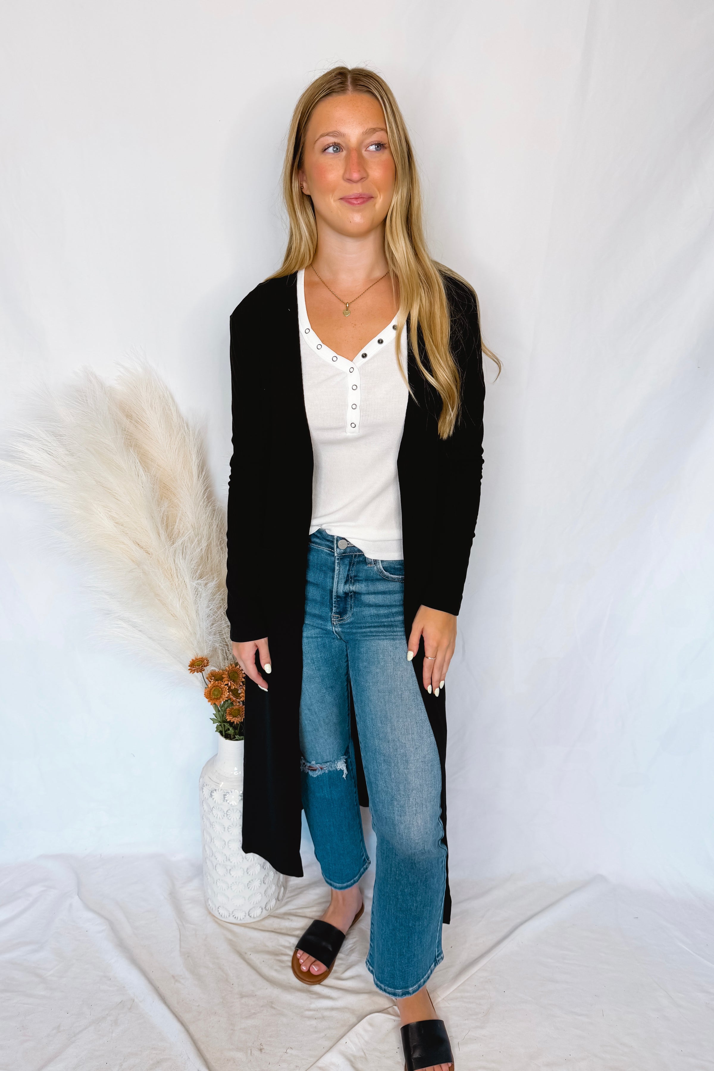 Gertie Ribbed Open Front Cardigan - Black