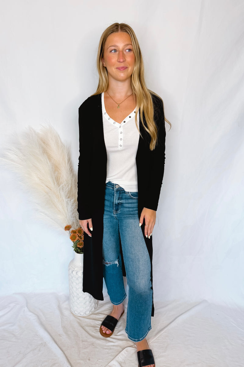 Gertie Ribbed Open Front Cardigan - Black