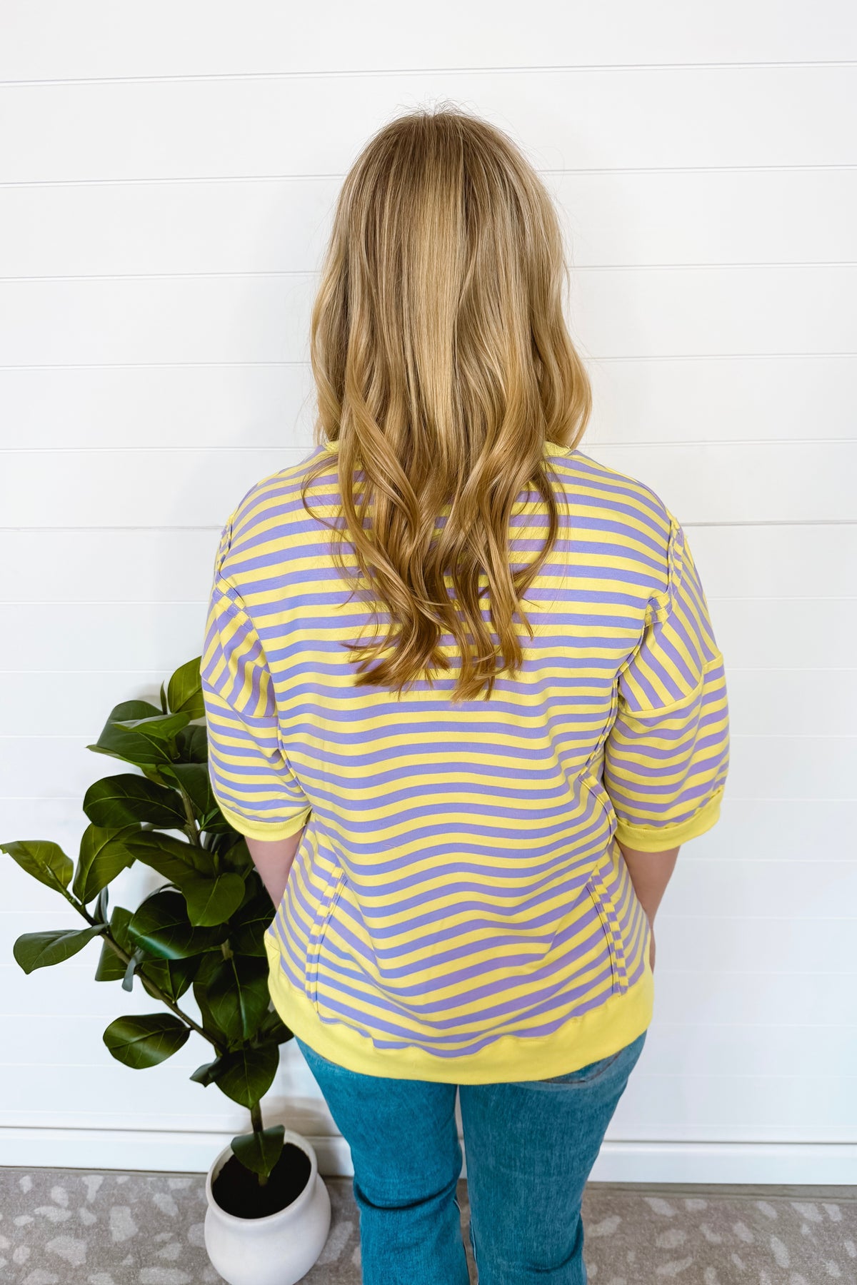 Bentley Striped Oversized Top - Lavender/Yellow