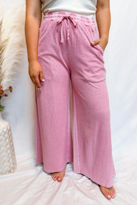 Evie Wide Leg Terry Knit Pants - Pink