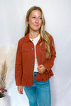 Feelin Good Ruffle Denim Jacket - Rust