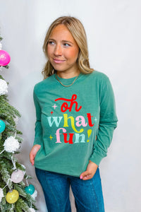 Oh What Fun Christmas Graphic Long Sleeve - Green