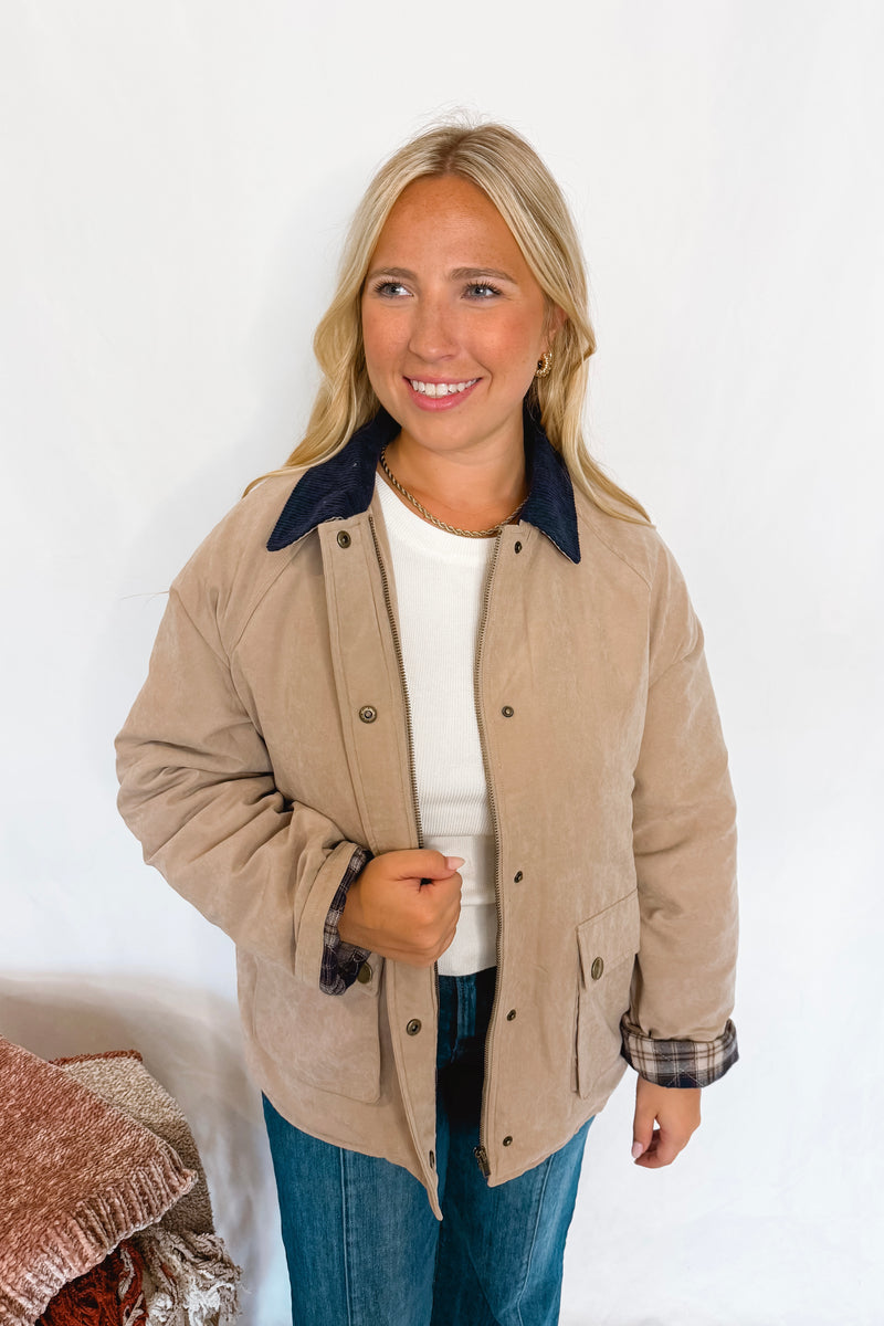 Fall Fields Corduroy Collar Barn Jacket - Taupe