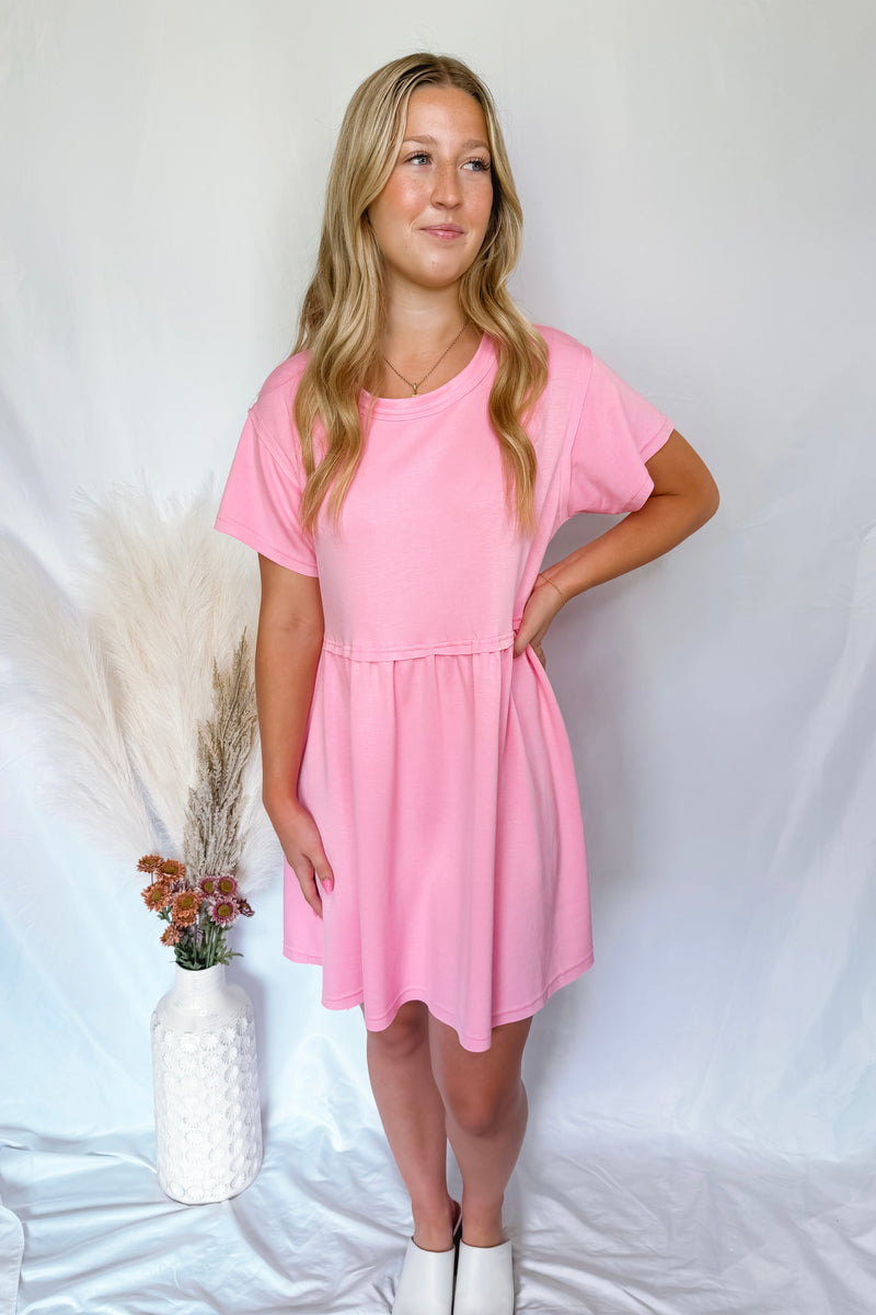 Candy Cutie Tiered Mini Dress - Pink