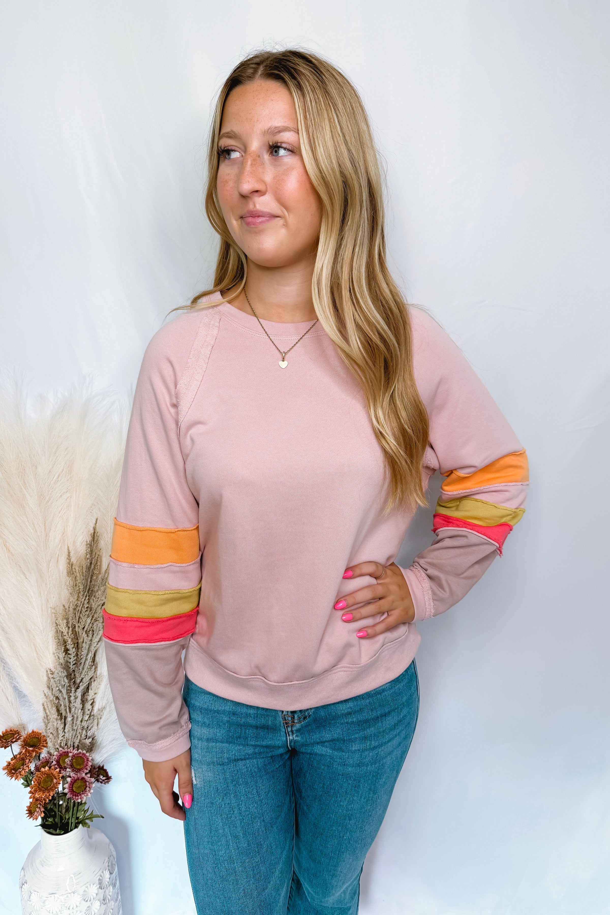 Feeling Fun Terry Knit Crew Neck Top - Blush