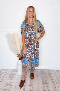 Harvest Time Floral Midi Dress - Blue Multi