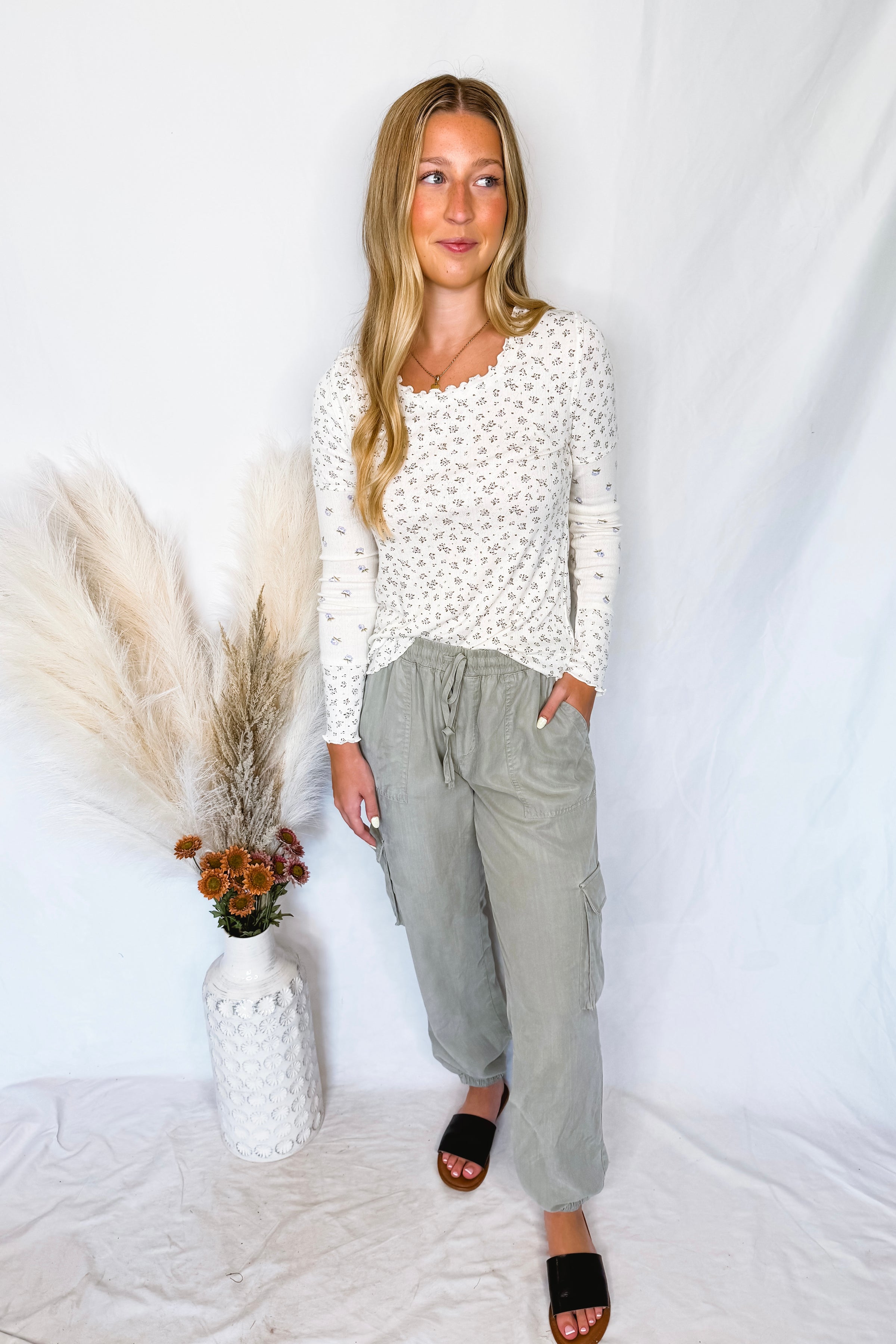 Ellie Tencel Drawstring Cargo Joggers - Pale Sage