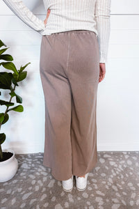 Remy Wide Leg Terry Knit Pants - Mocha