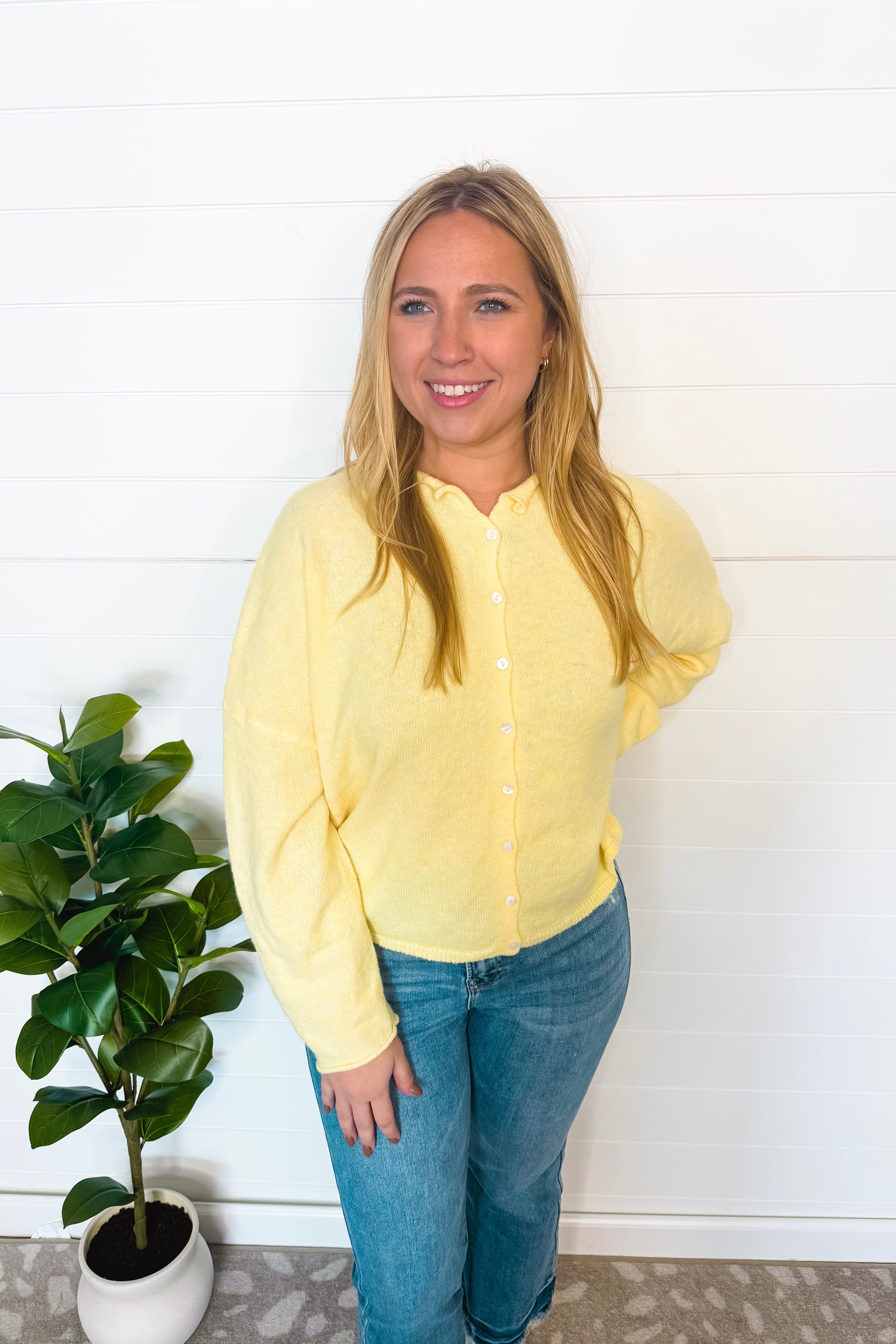 Sweet Breeze Lightweight Button Sweater - Butter Yellow