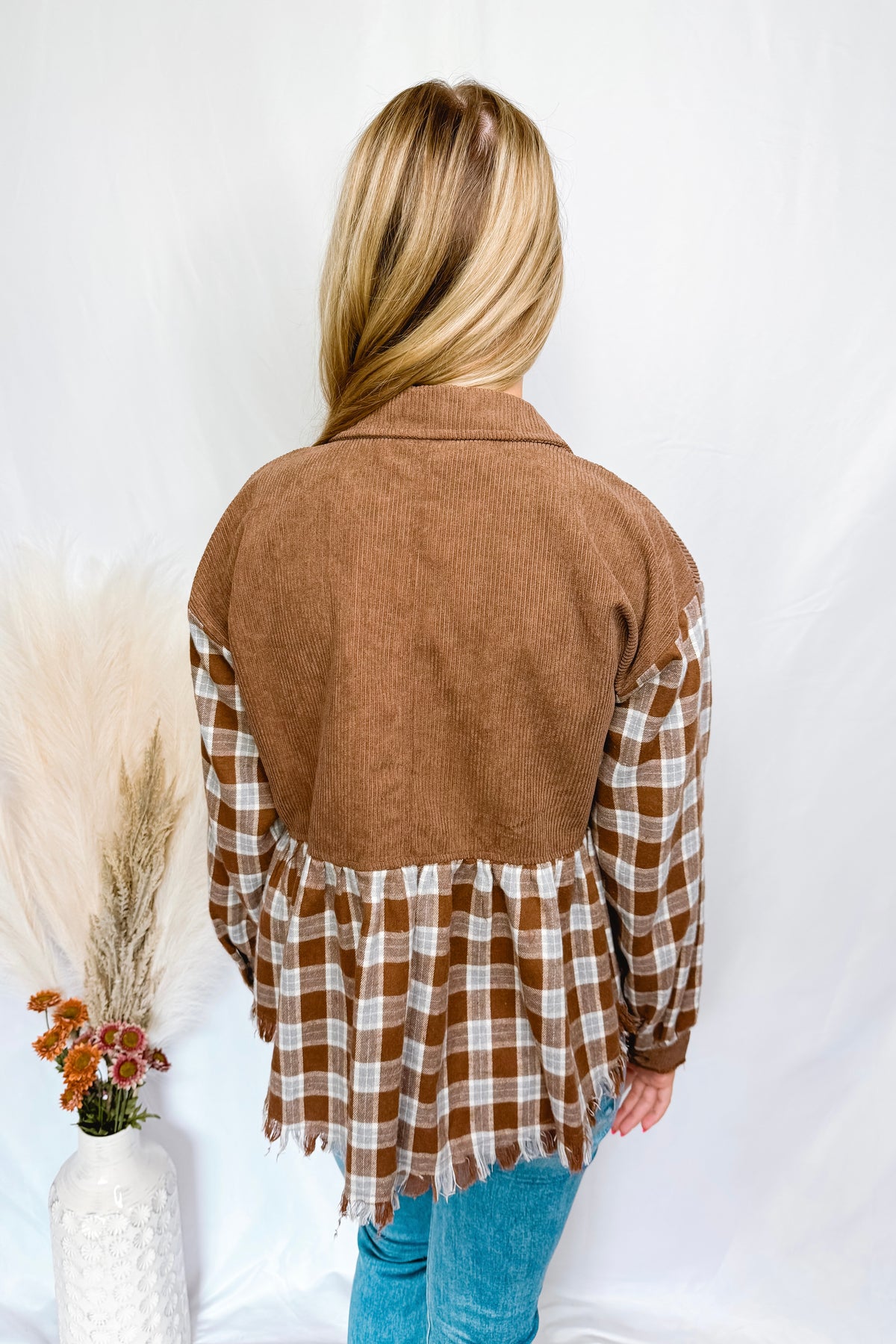 Chilly Air Plaid Button Down Top - Brown