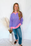 Bailey Striped Oversized Knit Top - Lavender/Pink