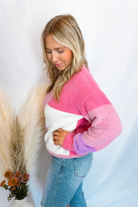 Sending Kisses Color Block Fuzzy Sweater - Pink Combo