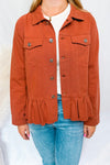 Feelin Good Ruffle Denim Jacket - Rust