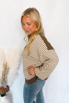 Casual Cocoa Striped Collared Top - Mocha