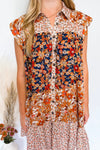 Feeling Fall Button Down Tiered Mini Dress - Orange Multi