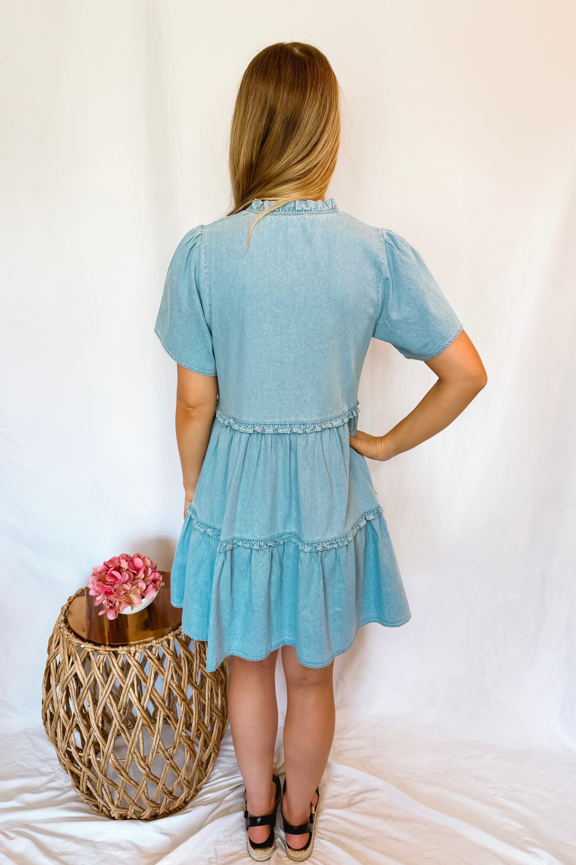 Day Dreamer Denim Tiered Dress - Light Wash