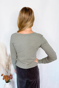 Shelly Long Sleeve Henley Top - Olive