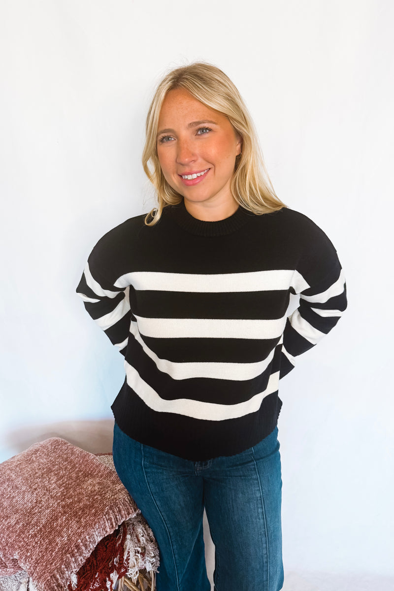 Warm Welcome Striped Sweater - Black/Cream