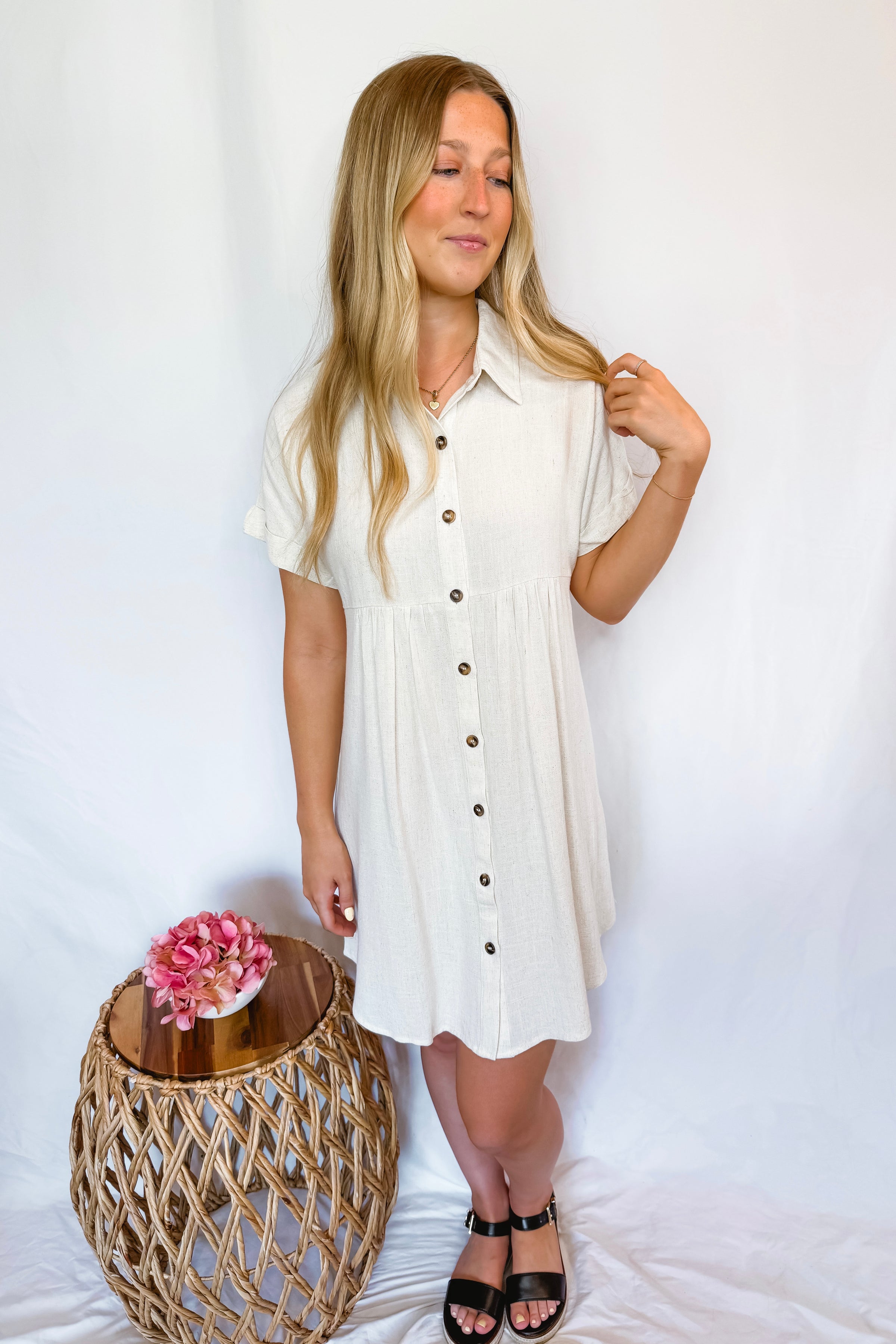 French Vanilla Linen Shirt Dress - Natural