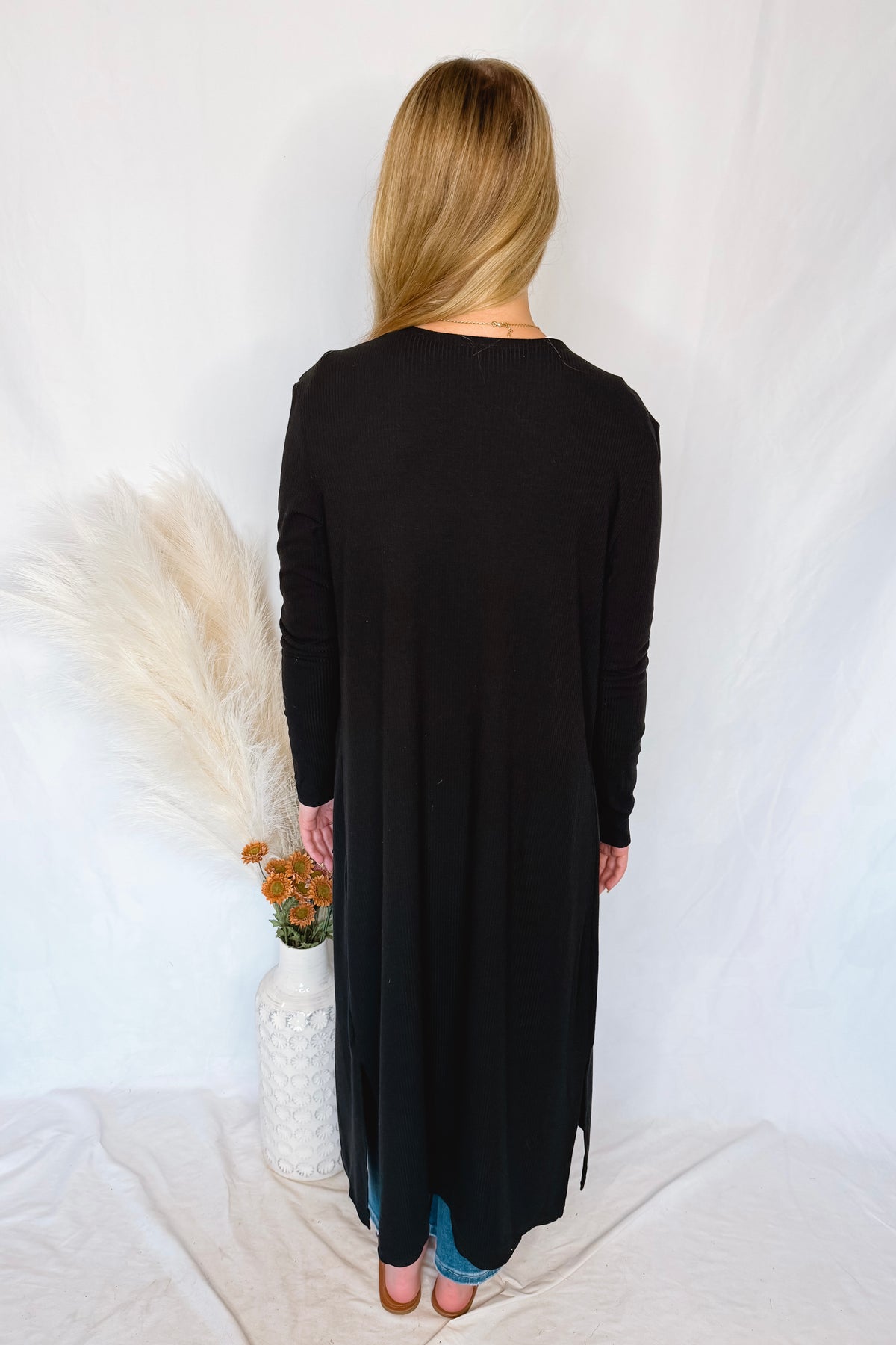 Gertie Ribbed Open Front Cardigan - Black