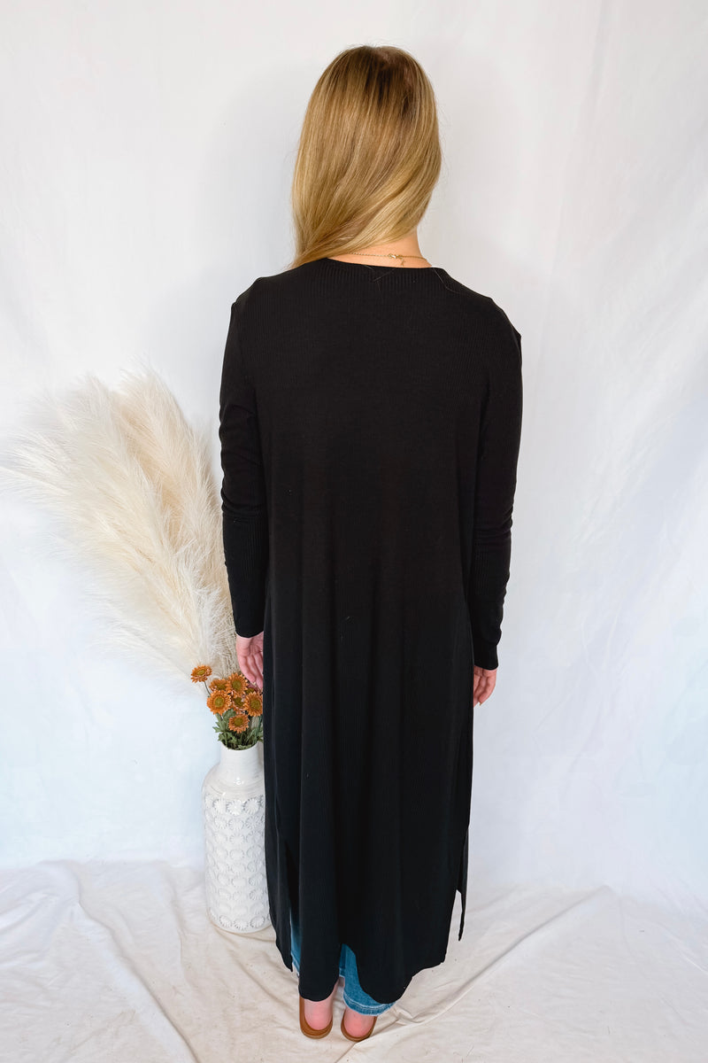 Gertie Ribbed Open Front Cardigan - Black
