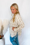 Meadow Breeze Gauze Floral Button Down - Ivory/Mocha