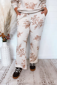 Flowering Toile Wide Leg Lounge Pants - Khaki/Cream