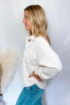 Casual Comfort Raw Edge Knit Henley Top - Ivory