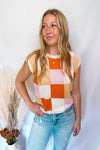 Happy Days Checkered Knit Top - Ivory/Orange Multi