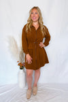 Coffee Love Zip Up Drawstring Dress - Brown