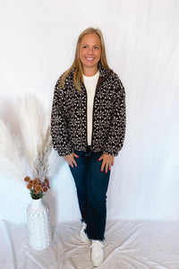 Mountain Views Snowflake Zip-Up Sherpa Jacket - Brown