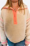 Staying Warm Sherpa Quarter Zip Pullover - Tan
