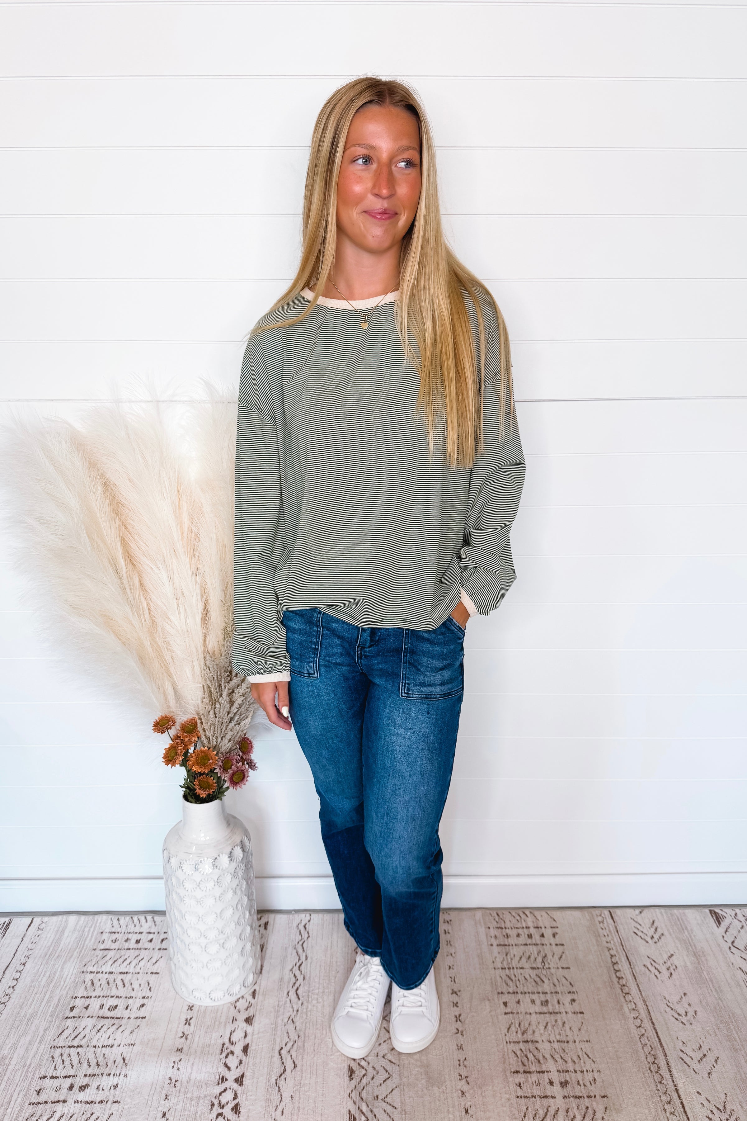 Kendall Striped Long Sleeve Top - Green