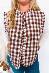 Coffee Time Quilted Gingham Vest - Brown