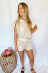 High Temps Striped Top & Short Set - Ivory/Taupe