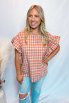 Casual Convo Plaid Ruffle Top - Orange Multi