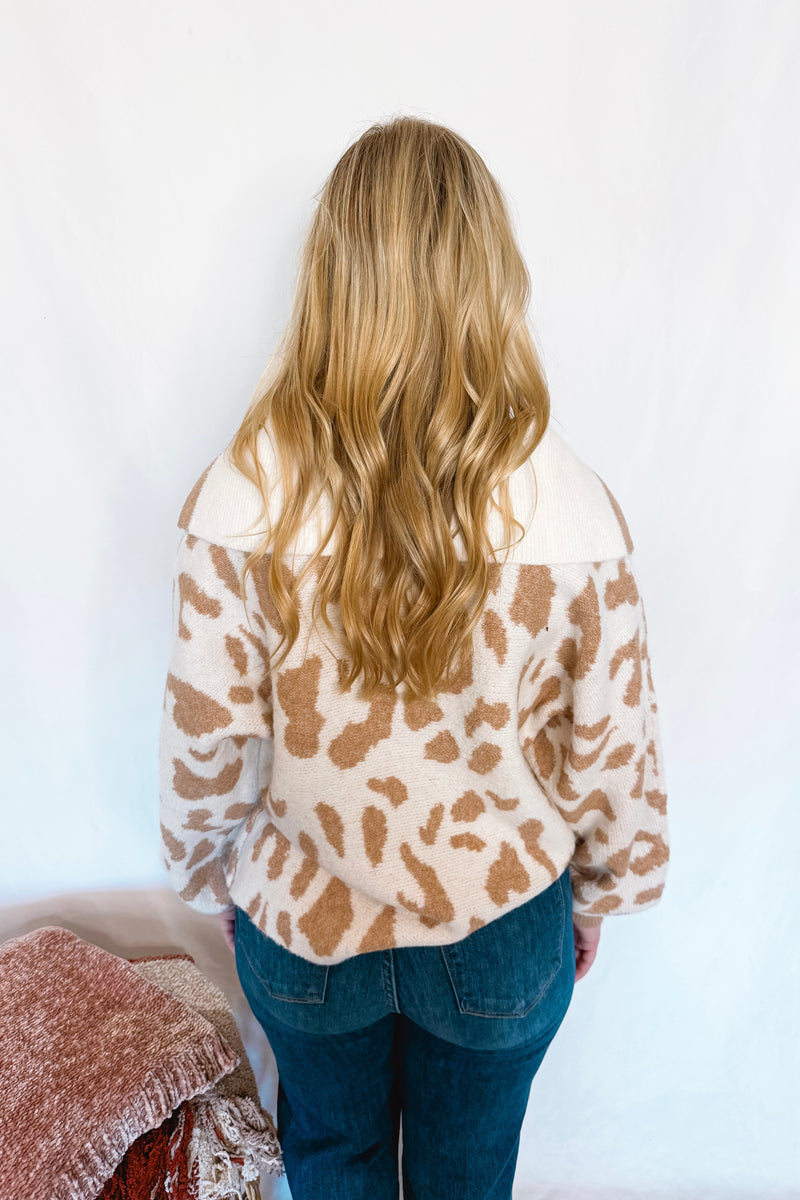 Spotted Fun Leopard Collared Sweater - Camel