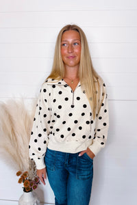 Playful Dots Half Zip Pullover - Ivory/Black