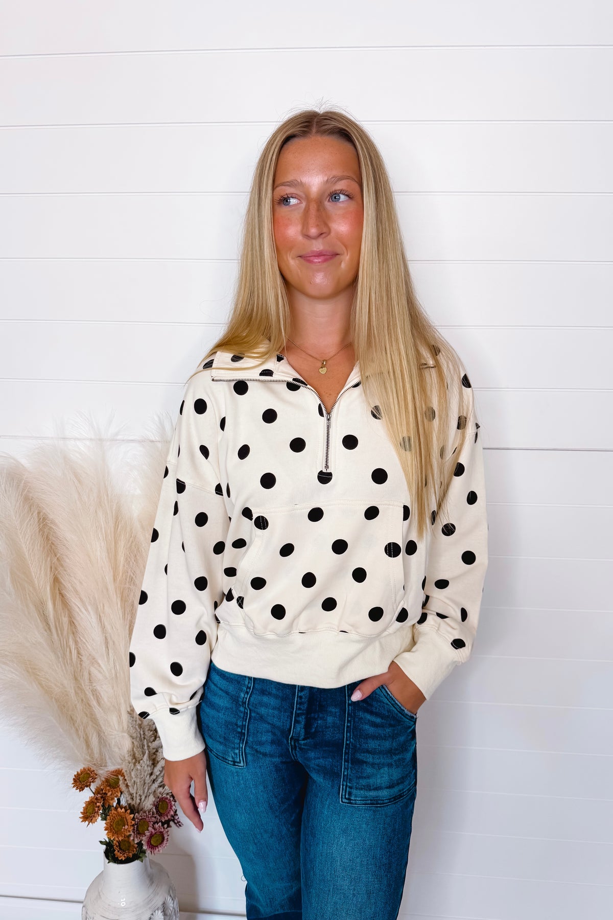 Playful Dots Half Zip Pullover - Ivory/Black