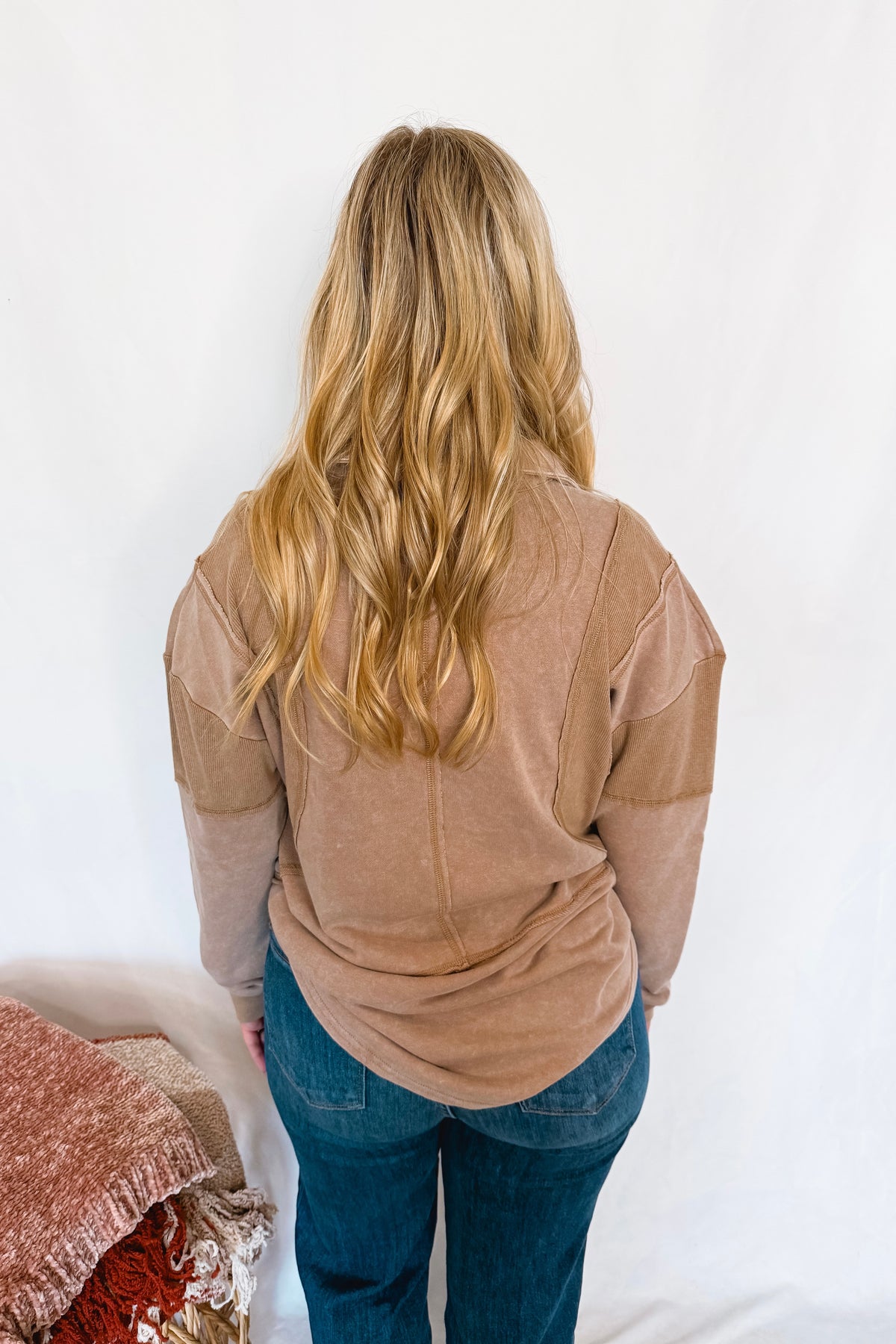 Coffee Brewing Split Neck Top - Mocha