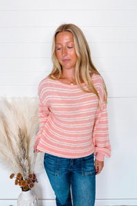 Soft Touch Striped Knit Sweater - Blush
