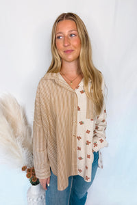 Take Your Pick Contrast Button Down Top - Taupe