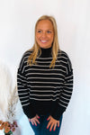 Winter Chill Mock Neck Striped Sweater - Black