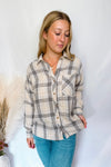 Slow Evening Plaid Button Down Flannel - Ivory/Grey