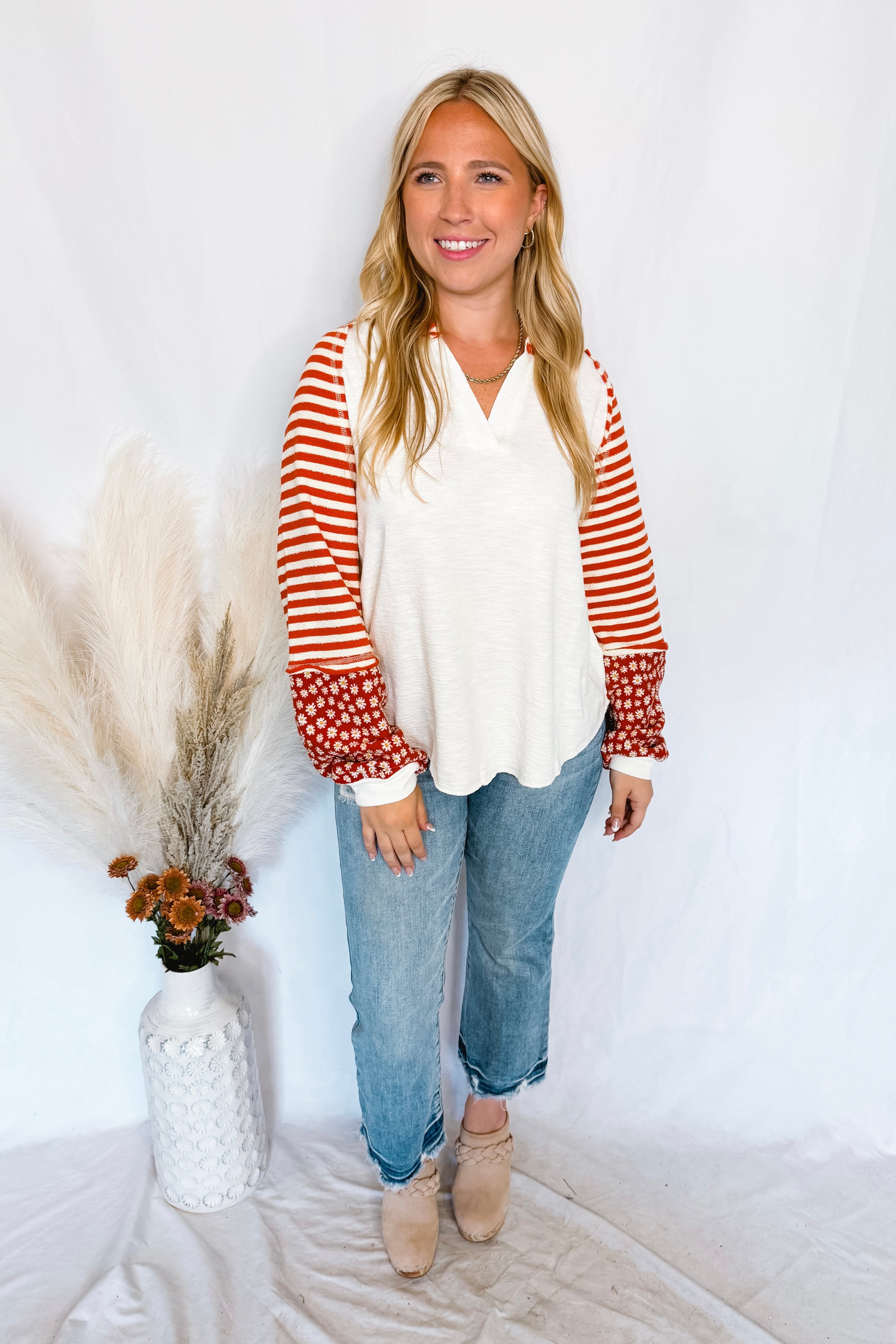 Keepin' It Casual Split Neck Top - Cream