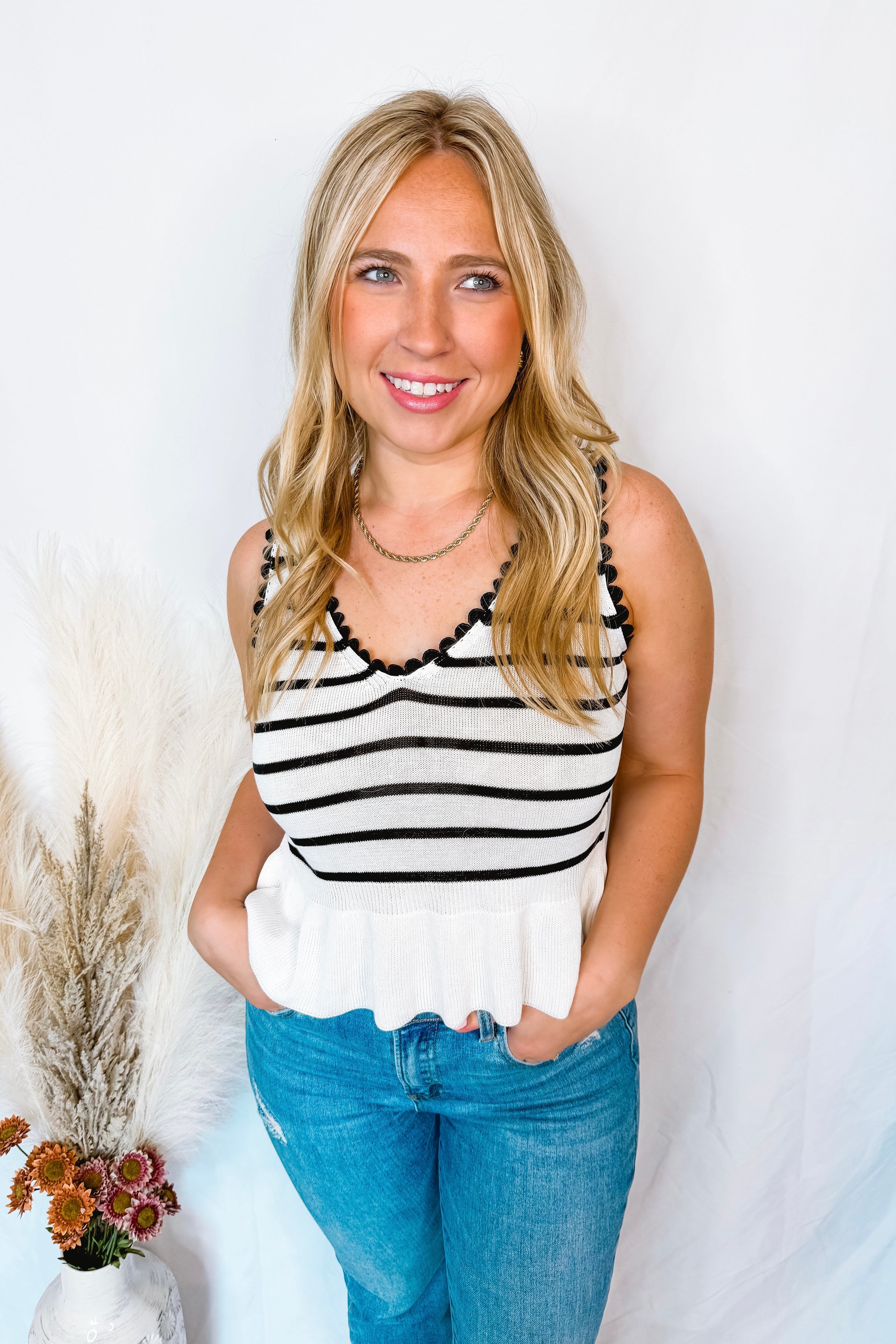 Simply Polished Striped Knit Tank - White/Black