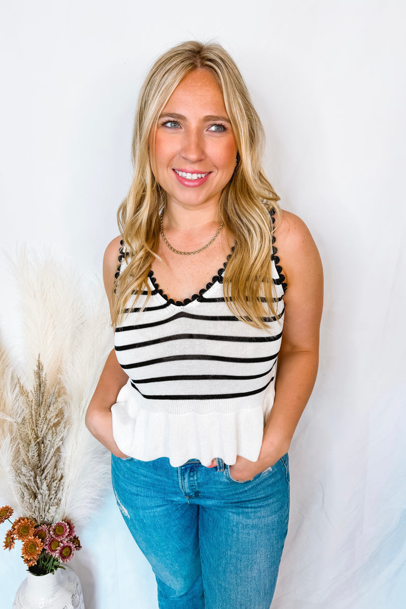 Simply Polished Striped Knit Tank - White/Black