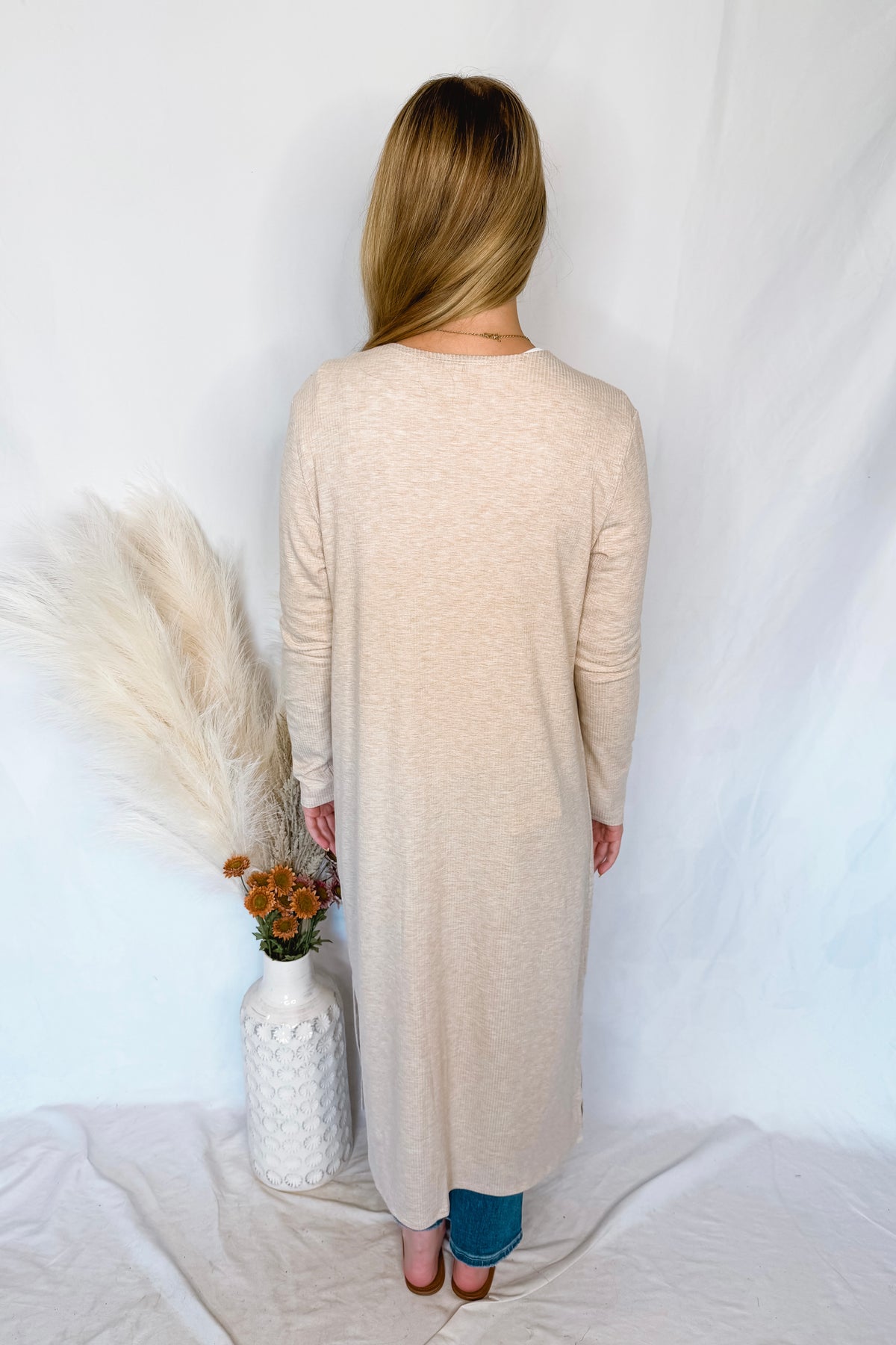 Gertie Ribbed Open Front Cardigan - Oatmeal