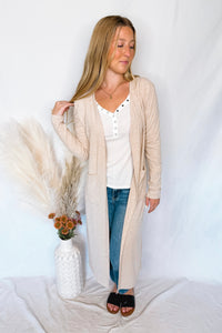 Gertie Ribbed Open Front Cardigan - Oatmeal