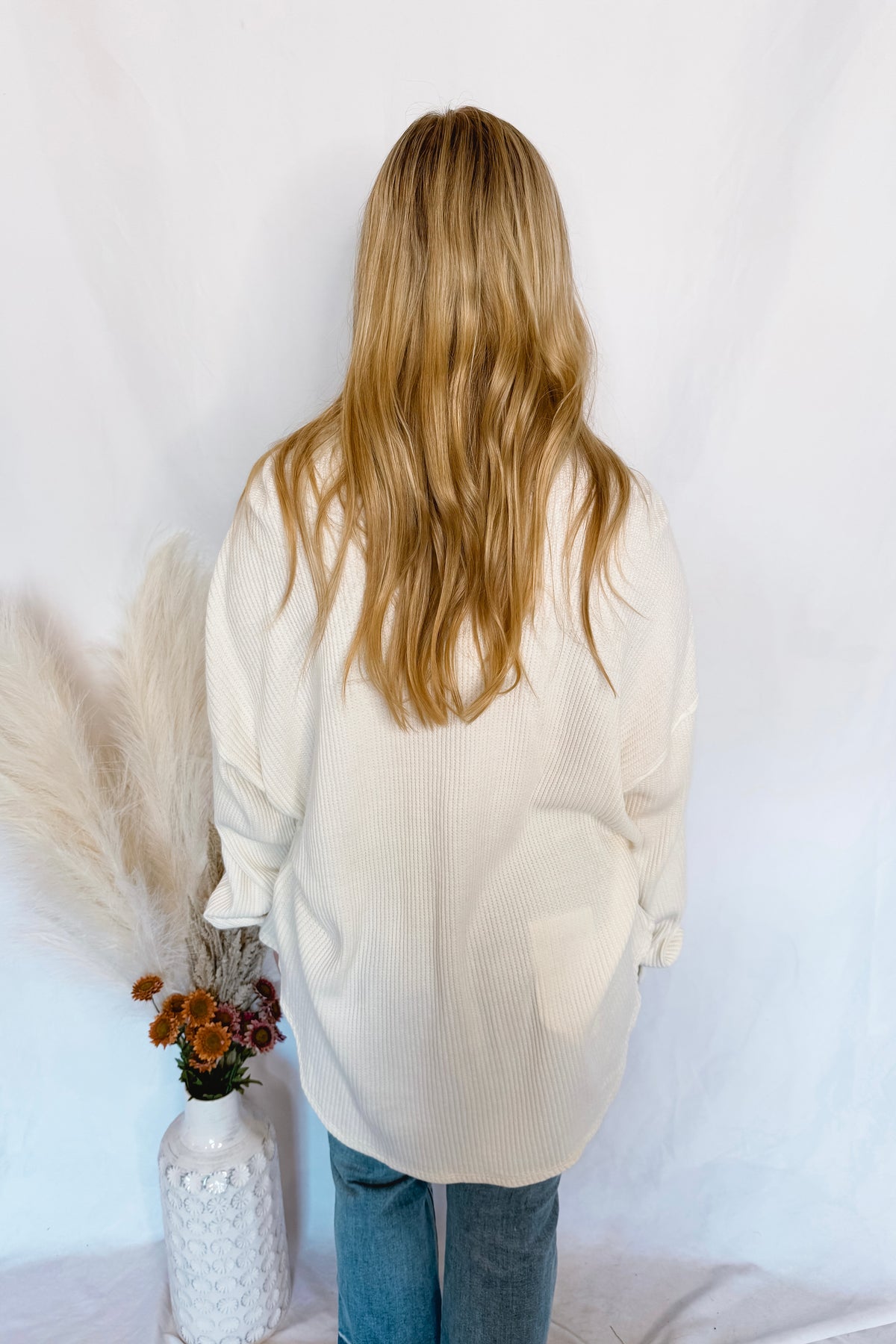 Cozy Mindset Waffle Knit Button Down - Ivory